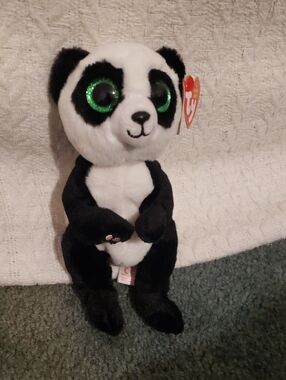 Ty Black and White Panda Plush with Sparkly Green Eyes